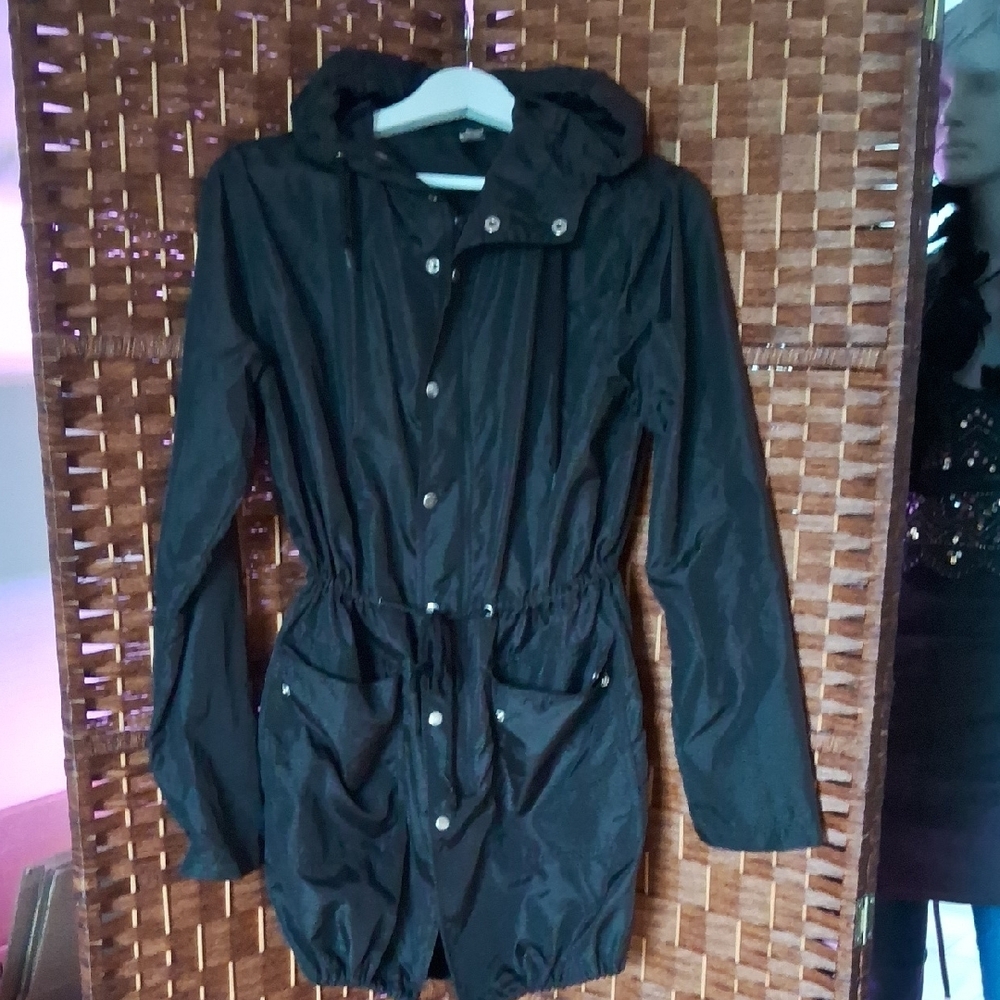 Black Hooded Windbreaker Jacket